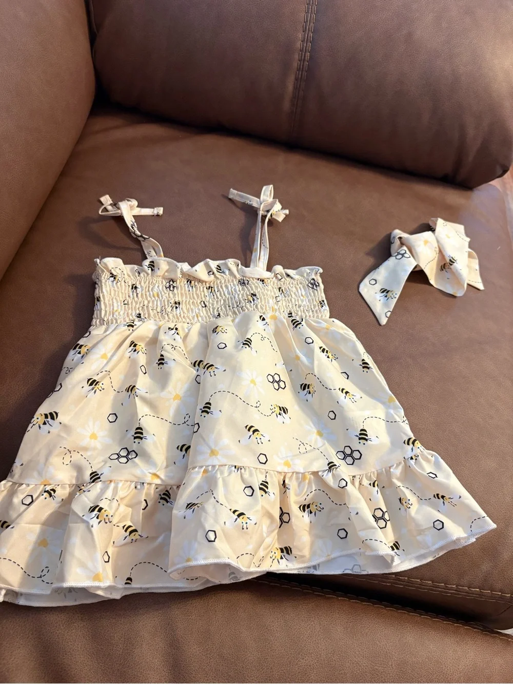 Bee Print Ruffle Sundress with Bow